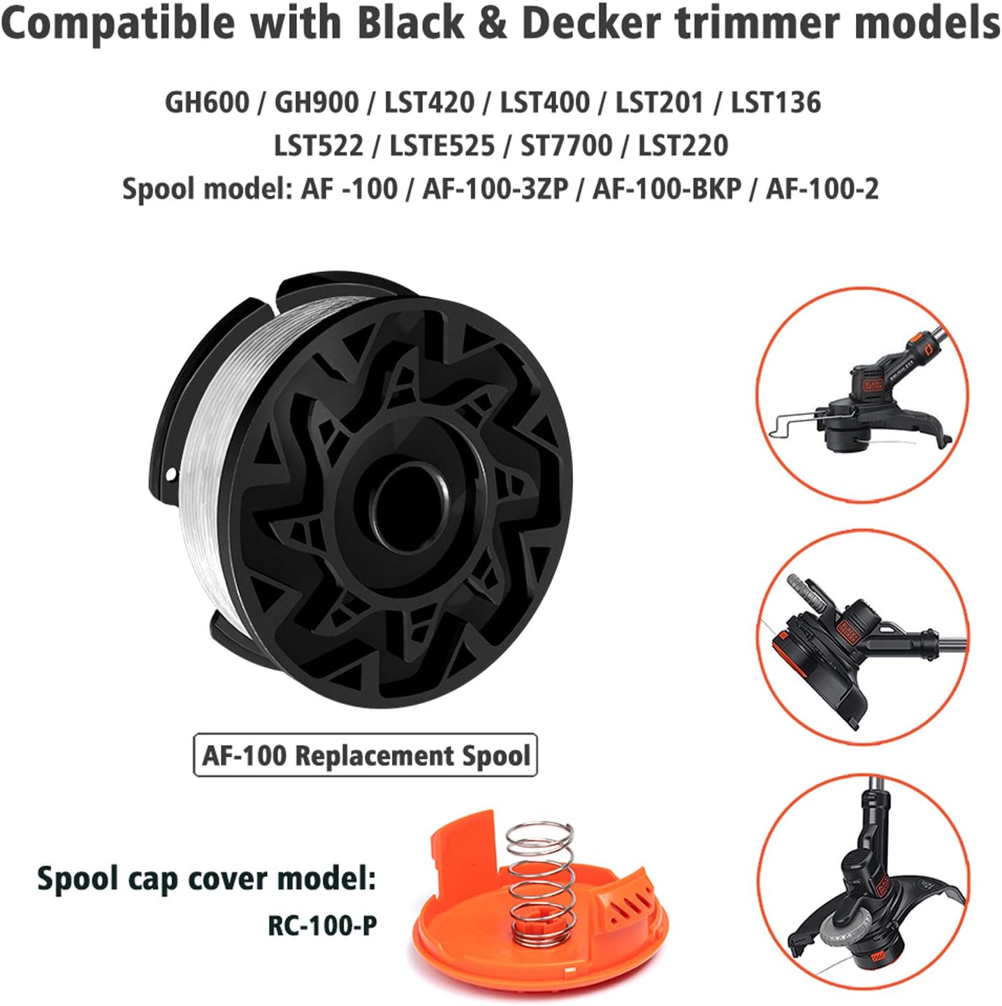 X Home AF-100 Weed Eater Spools and Cap Combo Set, Compatible with Most Black and Decker String Trimmers, Durable and Easy to Install (6 x Spool + 1 x Cap) : Garden & Outdoor
