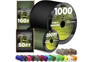 TECEUM Paracord Type III 550 Black – 100 ft – 4mm – Tactical Rope MIL-SPEC – Outdoor para Cord –Camping Hiking Fishing Gear a