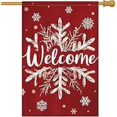 Heyfibro Christmas Welcome Garden Flag 28x40 Inch Double Sided Burlap, Winter Snowflake Yard Banner for Holiday Xmas Yard Outdoor Decoration(ONLY FLAG)