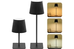 LUTEC 2 Pack Cordless Table Lamp,6000mAh Rechargeable Battery Operated Desk Lamp,Two Adjustable Heights,Waterproof, Touch Control & 3 Color Stepless Dimming for Restaurant/Bedroom/Bars/Outdoor (Black)