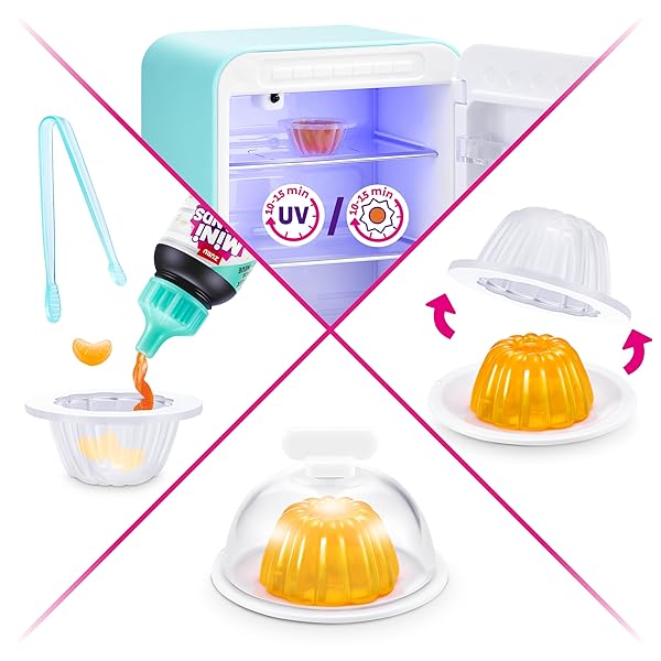 MINI BRANDS FILL THE FRIDGE PLAYSET W/UV LIGHT BY ZURU, COLLECTIBLES, DIY, RESIN PLAY, EXCLUSIVE RECIPE, NOT EDIBLE, 8+