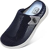 JOINFREE Womens Adjustable Slippers Wide Width Comfort Diabetic House Shoes for Swollen Feet, Edema, Elderly, Pregnancy, Non-Slip Slip-on Breathable Indoor Slippers Navy Blue 7