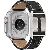 Genuine Leather Band Compatible with Apple Watch 49mm 46mm 45mm 44mm 42mm for Men,Leather Replacement Strap with Magnetic Buckle for iWatch Ultra 3 2 1 Series11 10 9 8 7 6 5 4 SE 3 2 1