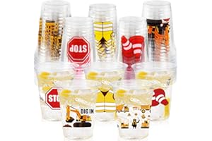 CUPLOOV 50 Pcs Construction Party Decoration Cups, 12 Oz Construction Theme Birthday Party Plastic Cups Disposable Dump Truck for Home Traffic Zone Birthday Party Favors Supplies Decoration