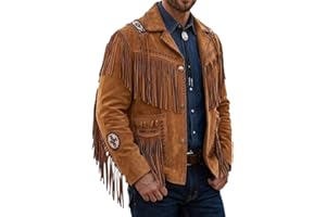 Strength Gears Native American Men's Traditional Cowboy Western Leather Jacket Coat with Fringe & Beaded Vintage Fashion Coat