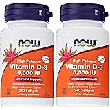 Now Foods Vitamin D3 5,000 IU, 240 softgels (Pack of 2)