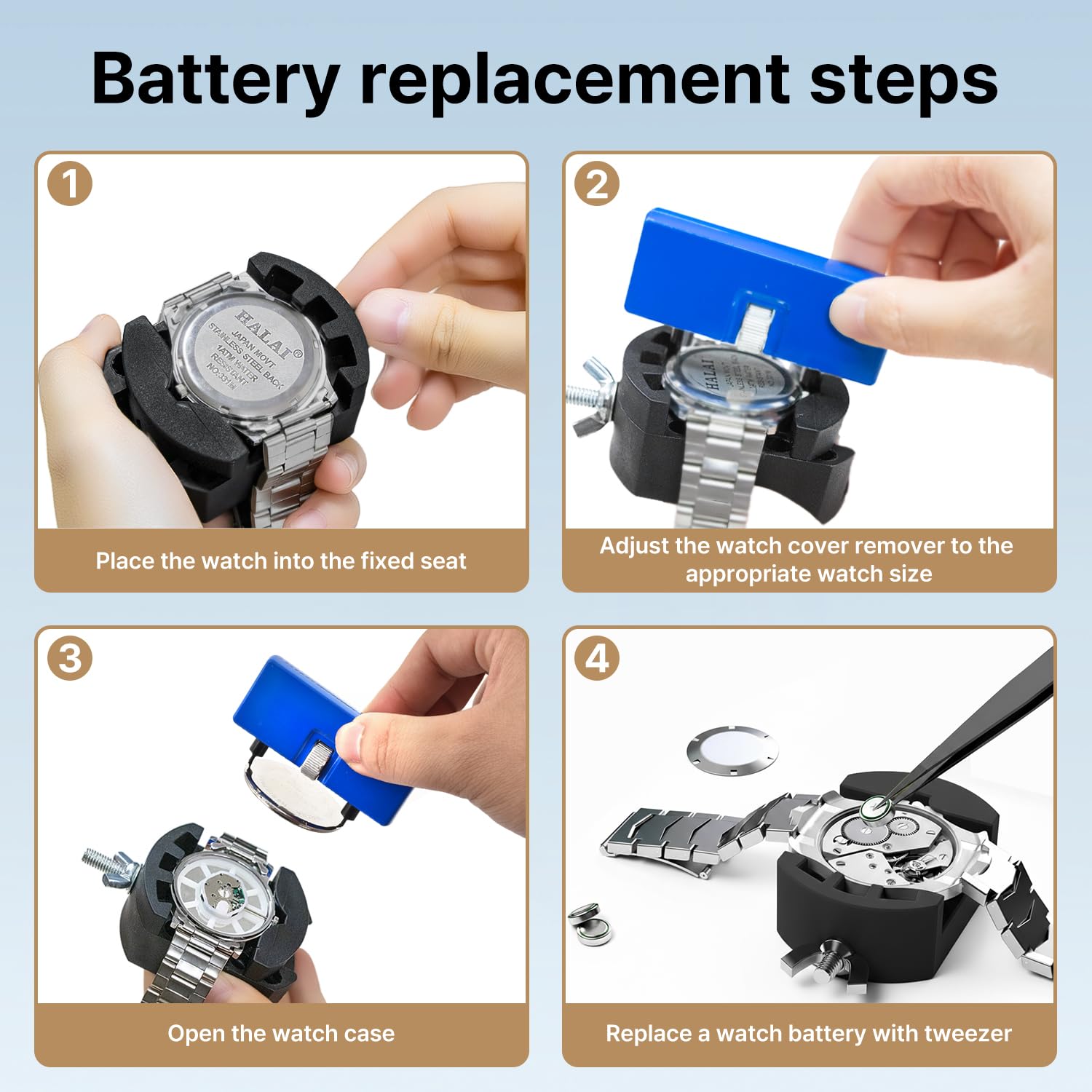 Watch Battery Replacement Tool Kit: EasyTime Professional Watch Repair Toolkit Watch Back Remover Set with Adjustable Case Opener, Tweezers, Screwdriver and Instructions