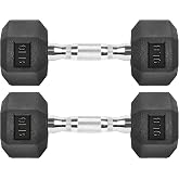 Hex Dumbbells Rubber Coated Cast Iron Dumbbell for Exercises | 2.5-40 lb Dumbbells Pair for Home Gym Strength Training, Ultra-low odor rubber, Crack and Chip Resistant, Ergonomic Knurled