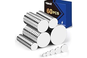 VSKIZ 60Pcs Small Magnets, 5 Different Size Tiny Rare Earth Magnet Strong Circle Magnets for Refrigerator, Mini Office Magnet for Dry Erase Board, Crafts, DIY, Kitchen