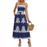 OFEEFAN Womens Spaghetti Strap Maxi Dresses Smocked with Pockets 2026 Summer Spring Casual Boho Beach Long Sundresses