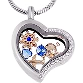 RUBYCA Themed Heart Locket Necklace Crystal Birthstone Living Memory Floating Charm Silver Tone DIY