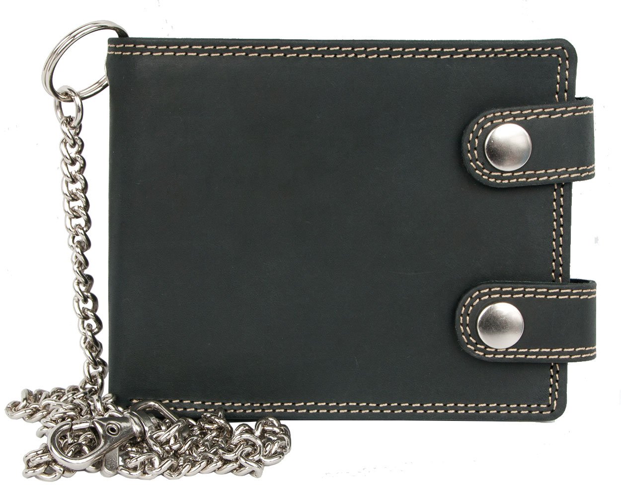 FLW Men's Dark Grey Biker's Spacious Genuine Leather Wallet with a Chain