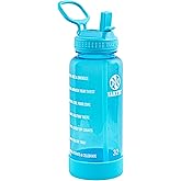 Takeya Tritan 32 oz Motivational Water Bottle with Straw Lid - Durable, BPA-Free - With Time Marker - Leakproof & Non-Slip Bumper - Breezy Blue