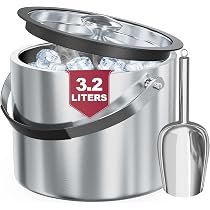 Seau à Glace Inox Double Paroi 1,3L Berossi - Avec Couvercle Et Pince, Isotherme