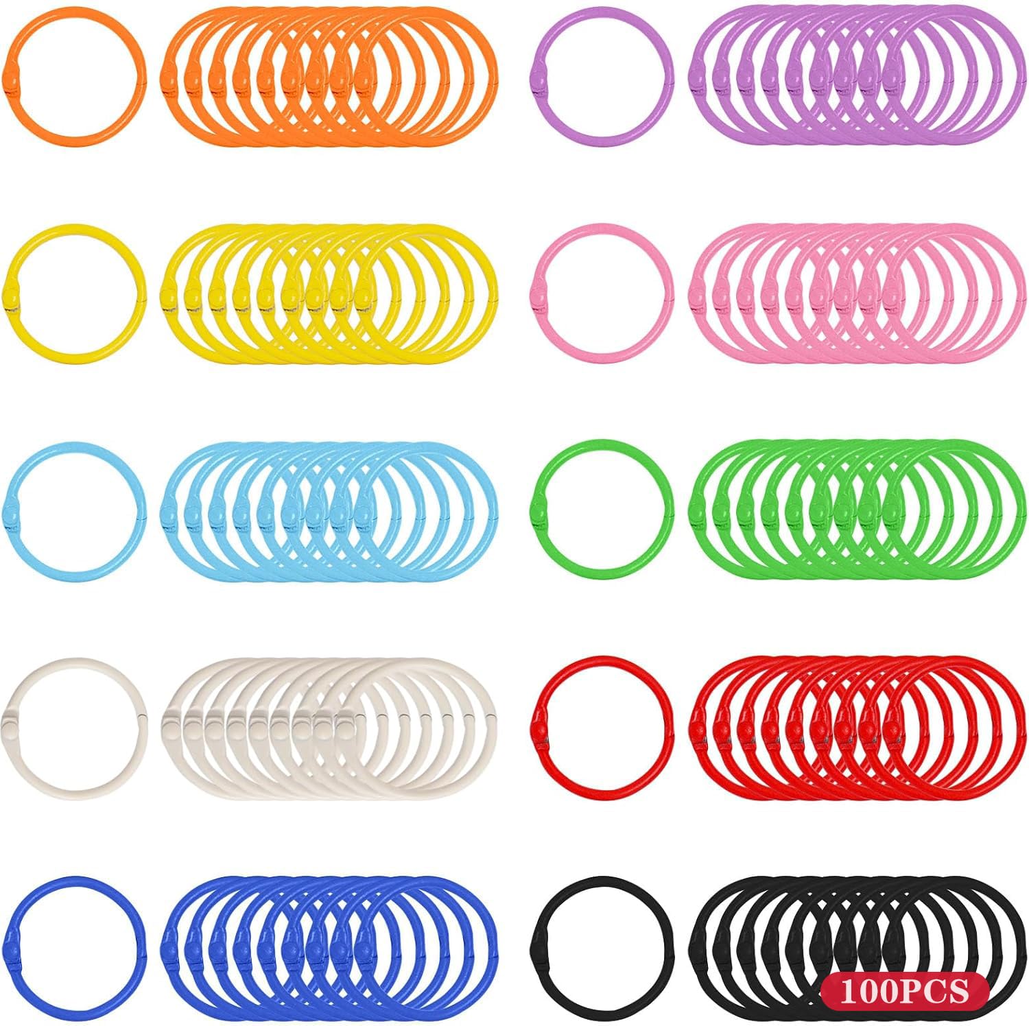 100PCS Metal Binder Book Rings, Colourful Index Card Rings 30mm Metal Loose Leaf Binder Rings Paper Notebook Rings Flash Card Rings Key Chains for School Office Home