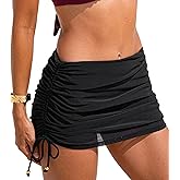 CUPSHE Women's Swimsuit Bikini Bottom Swim Skirt Mesh Side Ruching Drawstring Full Coverage