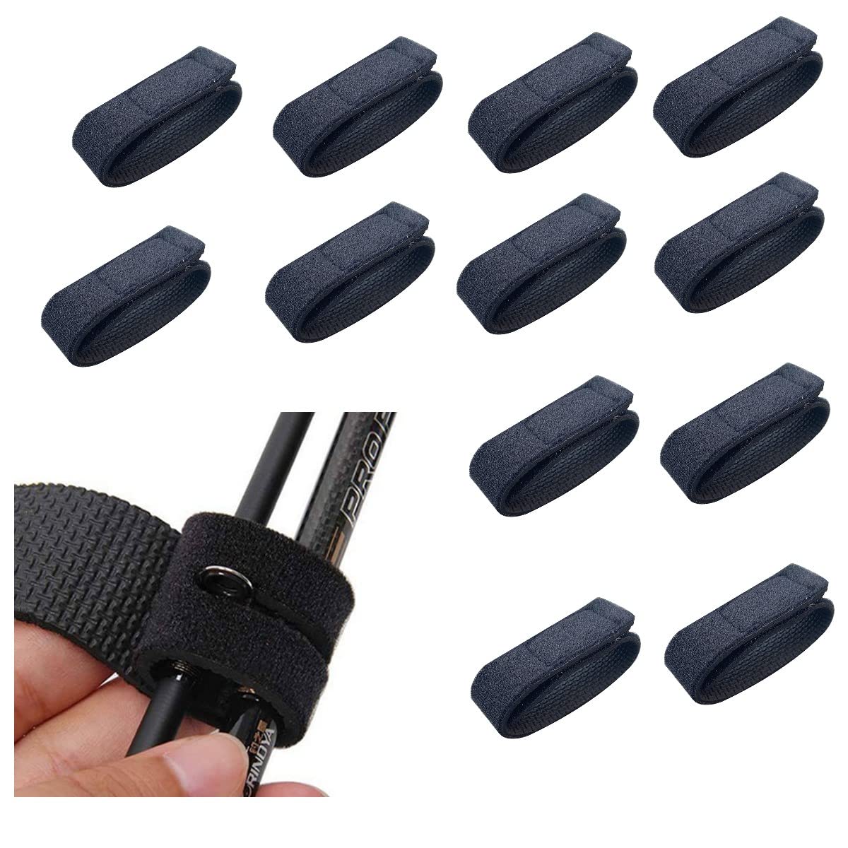 HOUSON 12PCS Fishing Rod Straps， Elastic Bandage Fixed Straps Adjustable Straps Fishing Rod Bracket Belts