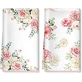 Arquiel Pink Flower Microfiber Kitchen Towels, Soft Absorbent Watercolor Floral Hand Towel 15.7 × 23.6 Inch, Thick Dish Cloth for Party Anniversary Holiday Decoration Housewarming Gifts