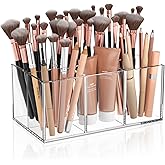 HIIMIEI Clear Makeup Brush Holder Organizer Acrylic 6-Slots Cosmetic Brushes Storage Organizer for Vanity Countertop