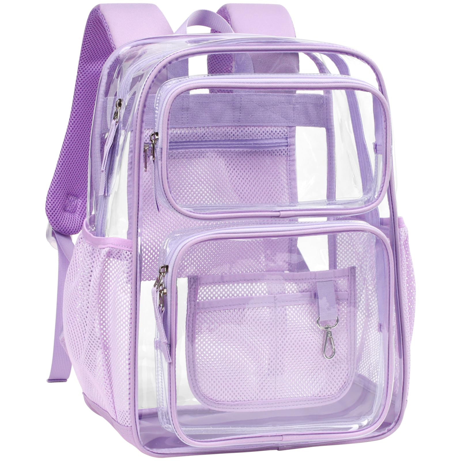 Photo 1 of PACKISM Purple Clear Backpack for School - 17 inch Large Heavy Duty Clear Bookbag, See Through PVC Transparent Backpacks with 2 Front Pockets for College Work, Light Purple (for age 12 above)