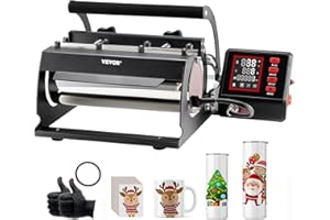 VEVOR Tumbler Heat Press Machine, 11-30oz Mug Press, Heat Up Fast and Even, Tumbler Press with Sublimation Paper, Tape and Gloves, Temp and Time Setting, for Sublimation Tumblers, Cups, Mugs, Black