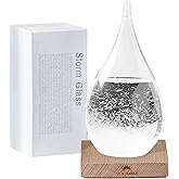 Storm Glass Weather Predictor - Weather Forecaster Station with Wooden Base for Home and Office Decor, Snow Globe Barometer, Creative Christmas Birthday Gifts for Him, Her