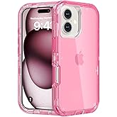 Follaroma for iPhone 16 Case, Heavy Duty Shockproof Protection Phone Cases, Anti-Drop, Dual Layer Transparent Protective Cover Compatible with iPhone 16, 6.1 inch,Crystal Pink