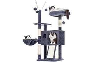 Hey-brother Cat Tree Tower, Scratching Posts with Removable Toys, Cozy Condo, Platform, Hammock, Sisal Scratch Board and Ball for Indoor Kittens, 41.3 Inches, Smoky Gray MPJ008SG