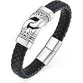 YL Cross Viking Skull Masonic Bracelet, Mens Leather 18K Gold/Rhodium Plated Stainless Steel Scorpion Owl Christian Bible Verse Military Hero Handcrafted Cuff Jewelry Gifts for Women