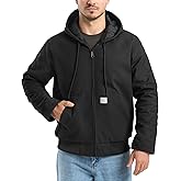 HISEA Men's Winter Work Jackets, Water Resistant Hooded Duck Canvas Coat, Loose Fit Insulated Utility Jacket with Pockets