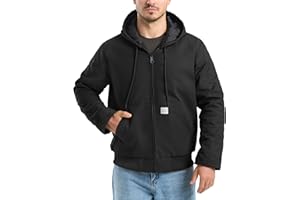 HISEA Men's Winter Work Jackets, Water Resistant Hooded Duck Canvas Coat, Loose Fit Insulated Utility Jacket with Pockets
