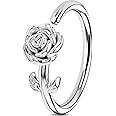 OUFER Nose Rings Flower Rose Seamless Open Nose Rings Hoops 20G, Stainless Steel Floral Nose Helix Daith Rook Tragus Piercing Jewelry for Women Men