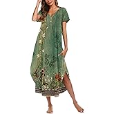 Ekouaer Long Nightgowns for Women Button Night Gowns Short Sleeve Sleepwear Full Length Sleep Shirts With Pockets S-2XL