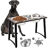 ADENGL Elevated Dog Bowls for X-Large & Large Dogs, 16” Tall Raised Feeder Stand with 2×3000ML Stainless Steel Bowls and Slow Feeder, Heavy-Duty Dog Food & Water Bowl Set