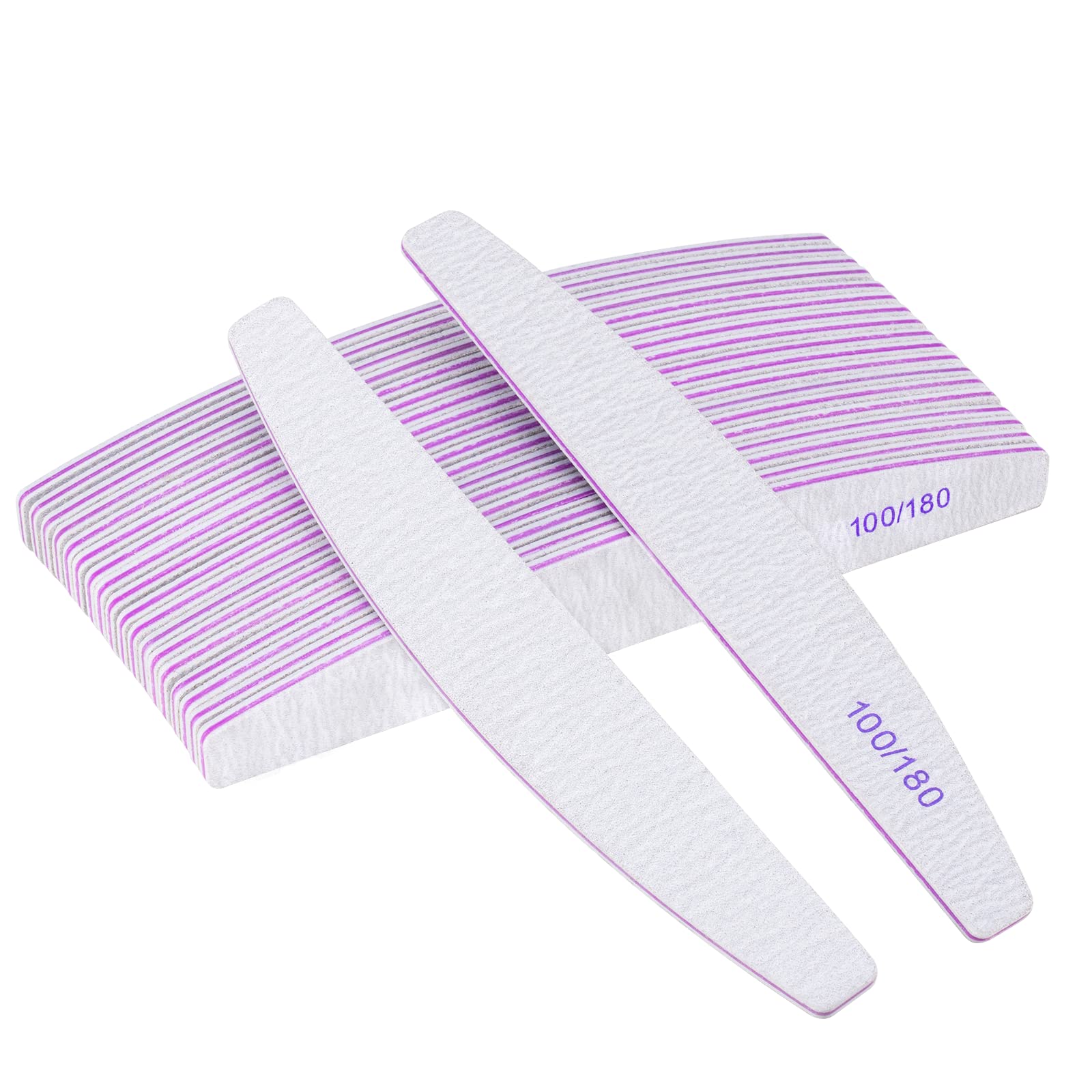 Carehabi Limes a Ongles 20 x Professional Double-Sided Reusable Nail Files 100/180 Grit for Nail Salons, DIY Nail Art at Home