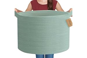 MEGASKET Extra Large Green Basket, 22" X 22" X 14" Woven Cotton Rope Baskets for Storage, Large Wicker Basket, Green Toy Storage Bins Basket, Green Room Office Decor Baskets for Organizing, XXL Basket
