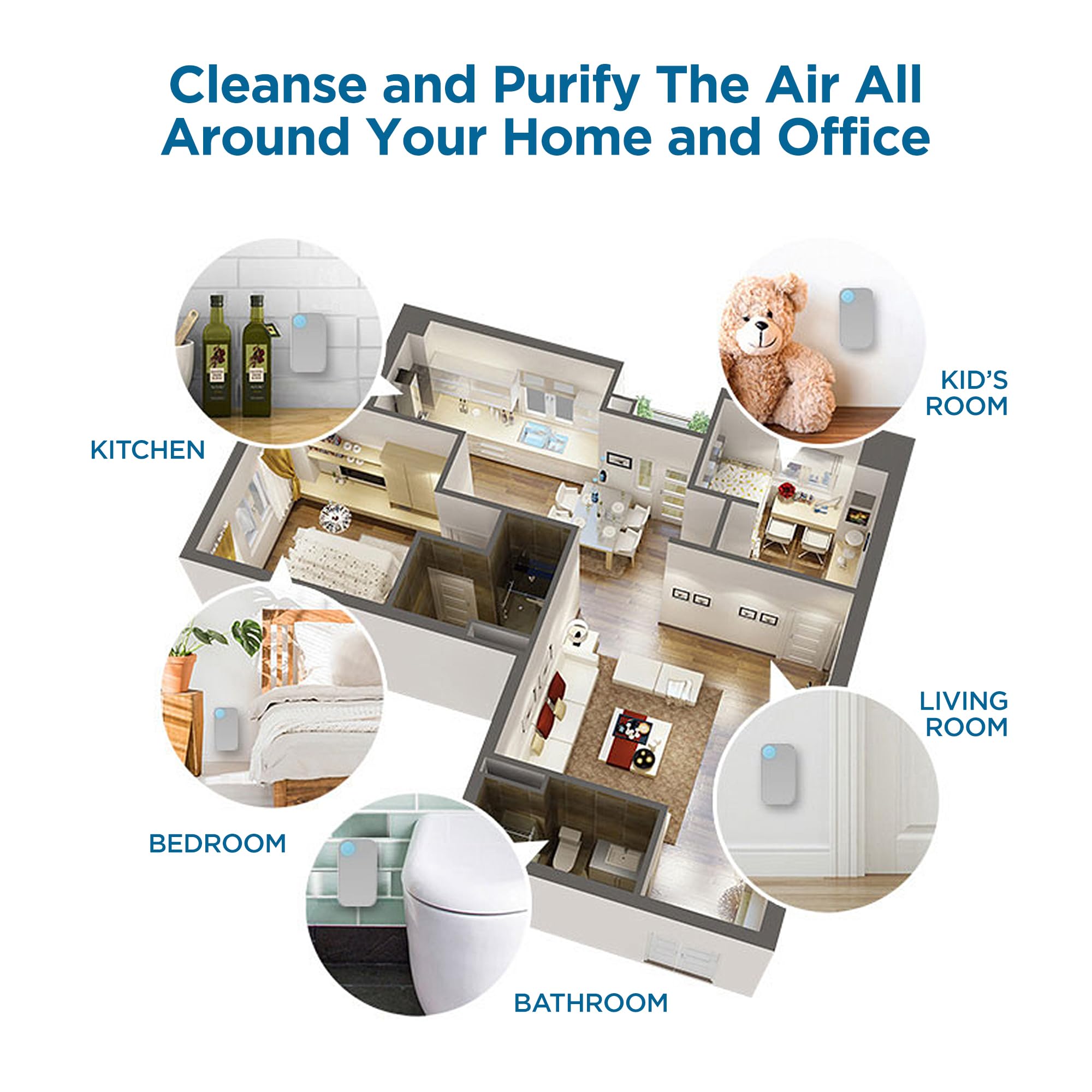 Ion Pure Plug In Air Purifier for Home | Negative Ion Technology for Allergen and Odor Reduction No Filter Compact, Quiet Operation Air Ionizers for Home Kitchen, Bedroom, Bathroom Air Purifiers