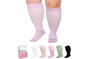 UISLII Plus Size Compression Socks Wide Calf Women Men,5 Pairs 20-30mmHg Extra Width Calf Bamboo Viscose Knee High Compression Socks for Circulation Support