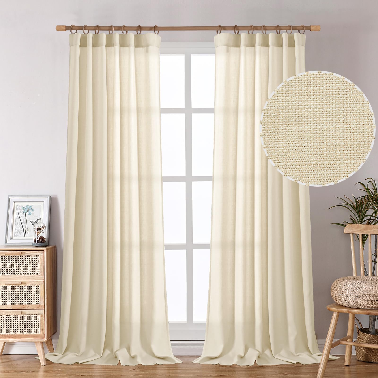 Photo 1 of BGment 120 Inch Curtains Extra Long Curtains for Living Room, High Ceiling Floor Long Linen Look-Like Curtains Thick Burlap Textured Light Filtering Privacy Window Drapes, 52 x 120 Inch, Light Beige