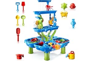 WATUDOU 4 -Tier Kids Water Play Table for Kids Toddlers 3-5 4-8, Sand and Water Table with Rich Activity Set, Water and Sand Sensory Activity Play Table Summer Beach Outdoor Indoor Toys for 3 4 5 6 7 8