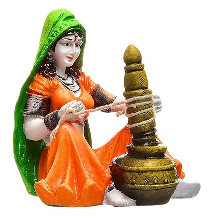 Karigaari Rajasthani Lady with Chaas Polyresine Showpiece (20.19 cm x 14.81 cm x 10.39 cm)