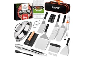RINPIR 33PCS Griddle Accessories Kit for Blackstone, Flat Top Grill Accessories Tools with Cooling Rack, Melting Dome and Burger Press, Professional Hibachi Spatula Gift Set for Outdoor Teppanyaki BBQ