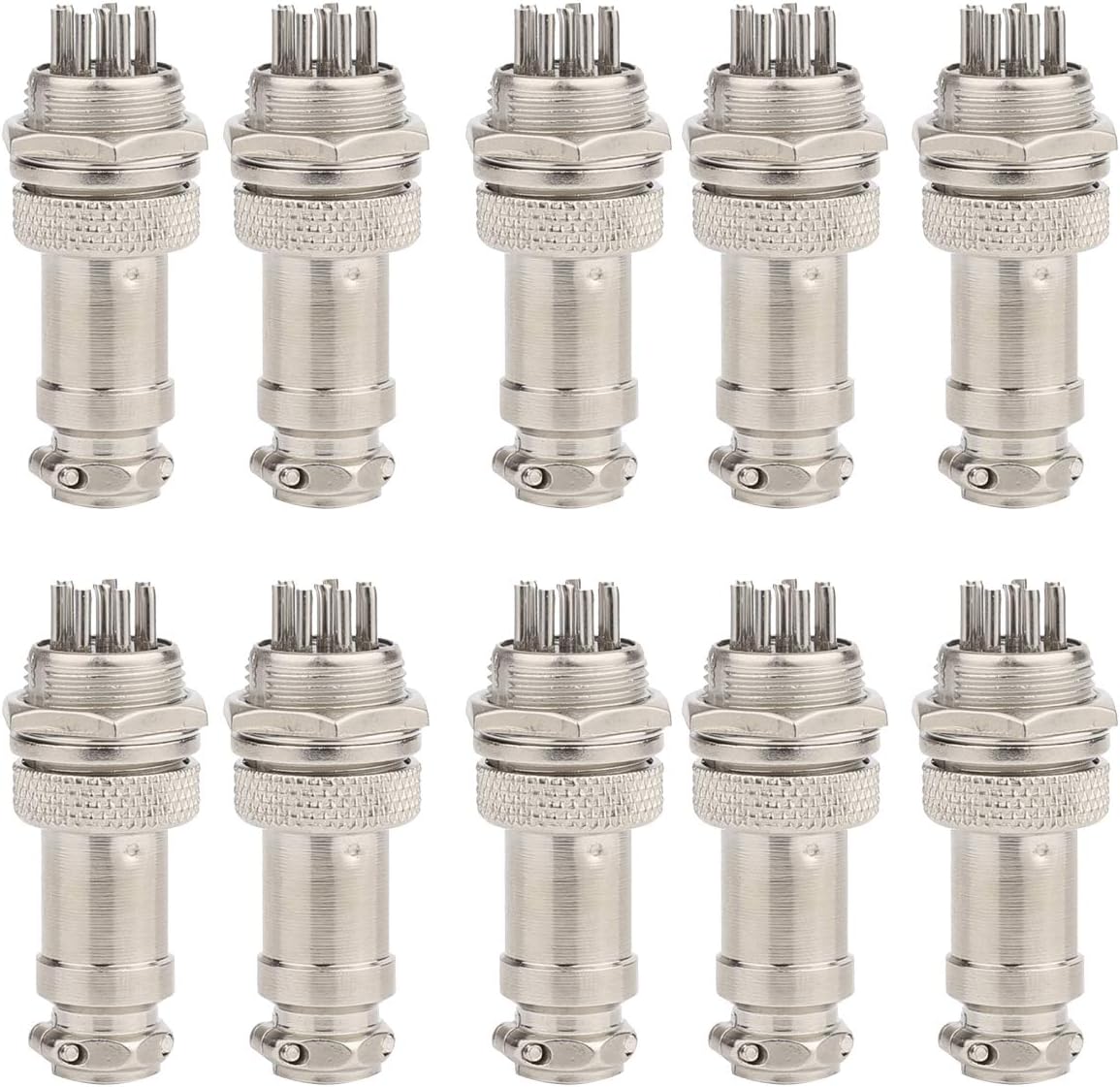 Bqlzr Silver Aviation Plug 8-Pin 16Mm Gx16-8 Metal Male Female Panel Connector Pack Of 5 (786471130148)