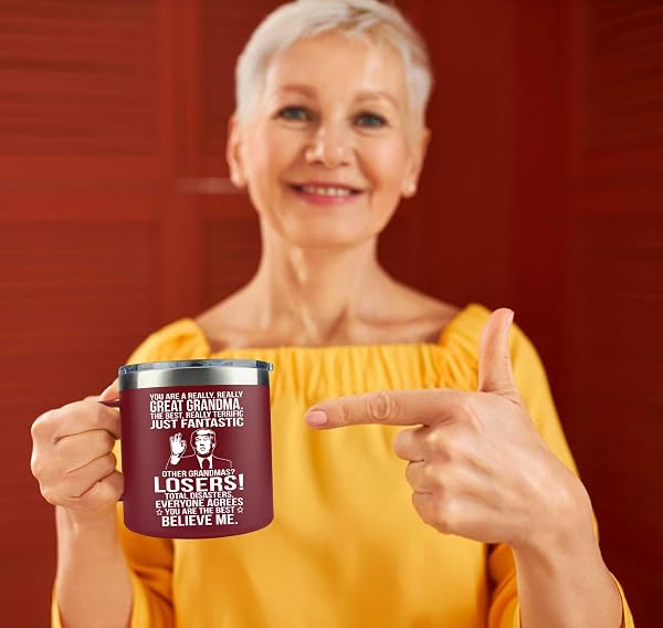 GIFTS FOR GRANDMA FROM GRANDDAUGHTER, GRANDSON, GRANDCHILD – GRANDMA GIFTS FOR CHRISTMAS, GRANDPARENTS DAY, BIRTHDAY, MOTHERS DAY – GRANDPARENTS MUG 14OZ,BURGUNDY INSULATED STAINLESS STEEL