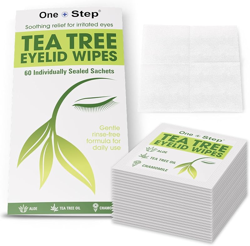 One Step Tea Tree Oil Eyelid Wipes 60ct Natural Aloe Chamomile Daily Cleanser