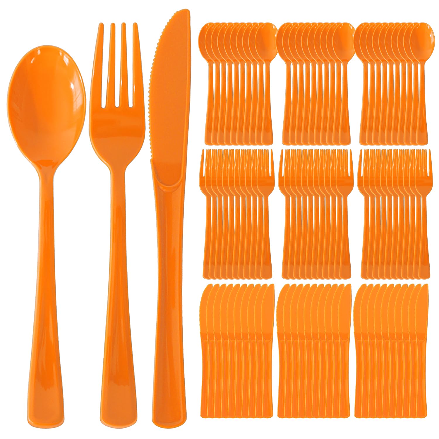Photo 1 of 150 Pack Disposable Plastic Silverware, Heavy Duty Orange Plastic Cutlery Set Includes 50 Forks 50 Knives 50 Spoons for Birthday Wedding Party Picnics (150, Orange)