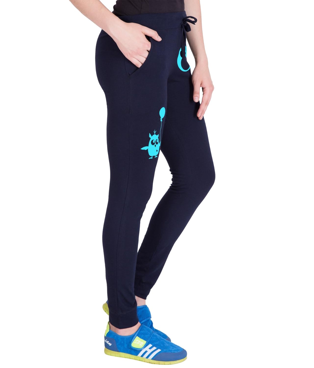 american-elm blue printed cotton track pant for women
