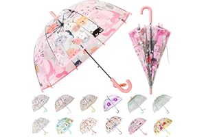 Wxjiahetai Kids Clear Bubble Umbrella Transparent Dome See Through Child Umbrellas for Rain Boys Girls with Pinch-Proof Closure and Easy-Grip Hook Handle