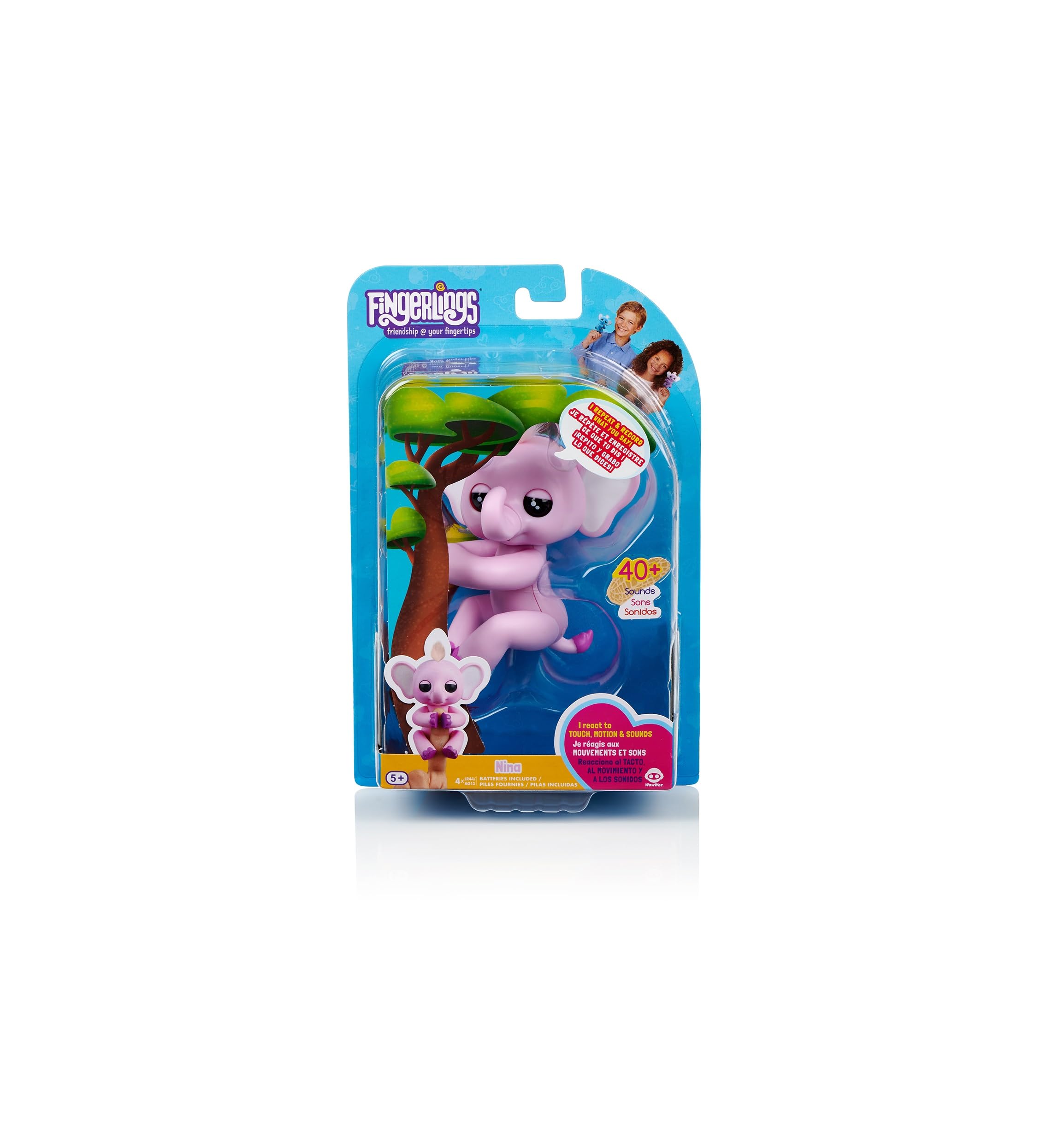 WowWee Fingerlings Baby Elephant - Nina (Pink) - Interactive Toy