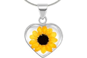 TAMI Collar de Girasol Eterno para Mujer - Collar de Plata para Mujer - Regalo para Novia o Esposa con Girasoles - Dije Corazón con Cadena para Dama